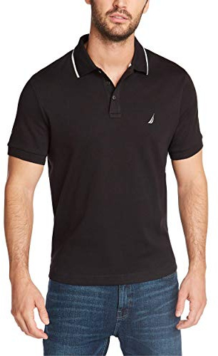 Nautica Men's Classic Fit Short Sleeve Dual Tipped Collar Polo Shirt Shirt, -True black, 3X-Large