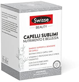 SWISSE Beauty - Integratori per Capelli Donna e Uomo con Vitamina C per Proteggere le Cellule dallo Stress Ossidativo, Integratore con Biotina e Zinco per Capelli Sani, 30 Capsule Molli, Made in Italy