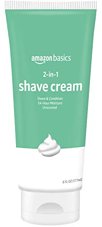 Amazon Basics 2-In-1 Moisturizing Shave Cream, Non-Foaming, Fragrance Free, for Sensitive Skin, with Shea Butter and Aloe, 6 Fl. Oz., 2 Pack