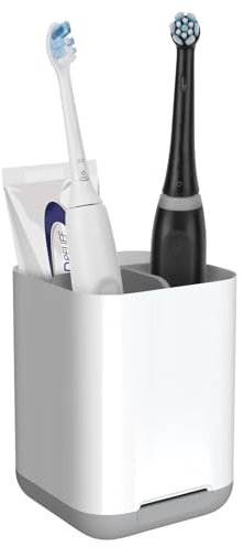 Linkidea Badezimmer-Zahnbürstenhalter aus Kunststoff, Zahnbürsten- und Zahnpasta-Organizer mit 3 Arbeitsflächenfächern, kompatibel mit Oral-B iO-Serie, Philip Sonicare ProtectiveClean