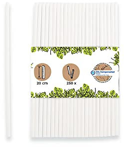 GREENBOX Cannucce di carta, 20 cm, cannuccia 5 mm, biodegradabili, cannucce bianche arrotolate verticalmente, cannucce per feste, cocktail, cannucce di carta, 250 pezzi
