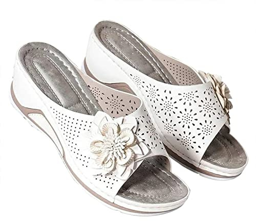 Valink Plattformssandaler för damer, flätade blommiga kilrutschkanor, sommar andningsbara ihåliga plus size-sandaler för kvinnor damer flickor