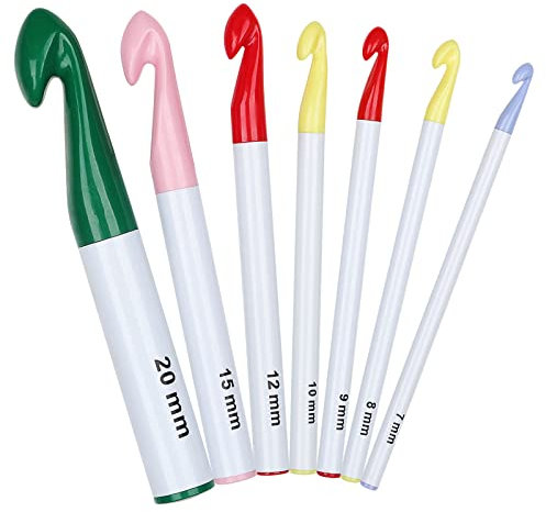 Groß Häkelnadel Set, 7 Stück Leichte Kunststoff Häkelnadeln, 7,0 mm - 20 mm Bunte Großes Häkelnadeln für Kinder, Profis Ergonomische Häkelnadeln für Teppich, Pullover, Schals, DIY Häkeln Set