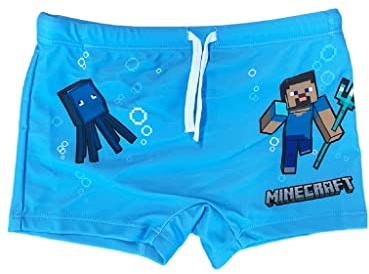 Fashion UK Minecraft Barndräkt - Simdräkt för barn - Pojke Baddräkt - Barnpool Kostym - Bebis Baddräkt - Minecraft Steve och Monster Kostym, Blå, 10 anni