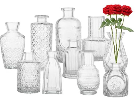WOPPLXY 12PCS Glass Bud Vase - Clear Small Flower Vases Vintage Flower Bottle - Mini Floral Vase for Wedding, Party, Home, Centerpieces Decor, Table Decoration