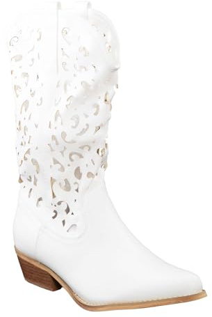 Toocool Scarpe donna stivali stivaletti texani camperos western traforati G629 [39,bianco]