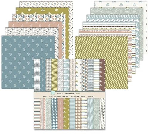 24 Feuilles Blocs de Papier pour Scrapbooking 30,5 x 30,5 cm Papiers Décoratif à Motif Papiers de Scrapbooking Blocs de Papier Cartonné pour Journal Album de Bricolage (B, 12inch)