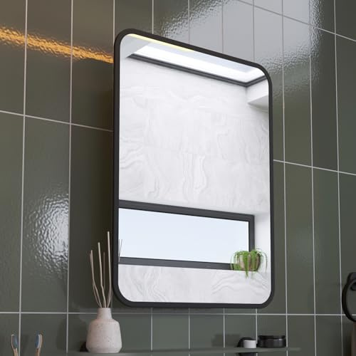 Croydex Bathroom Mirror With Storage - Stainless Steel Carcass with Matt Black Metal Frame Mirror Door, Magnetic Latch, Fully Assembled (60 x 45cm)