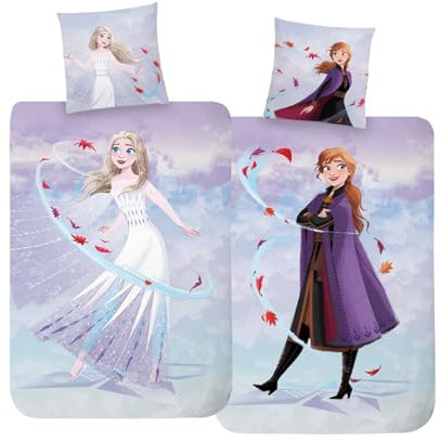 MTOnlinehandel Bettwäsche 135x200, Kinderbettwäsche Anna & ELSA, Mädchenbettwäsche, 100% Baumwolle, 1x Kissenbezug 80x80 + Bettbezug 135x200, Reißverschluss (Frozen)