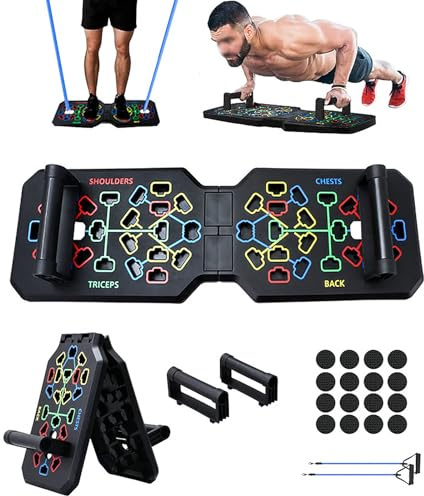 Lvpradior Tabla de flexiones plegable con barra de agarre y cuerda de resistencia, tabla de flexiones multifunción, sistema de entrenamiento de gimnasio, soporte de ejercicio para hombres y mujeres,