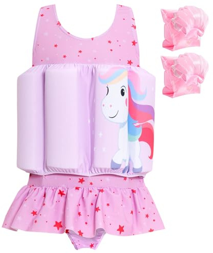 Summshall Baby Girls Swimsuit with Floatation Toddler One Piece Swimsuits Kids Swim Vest Swimwear Float Suit Summer Beach Bathing Suit Pink