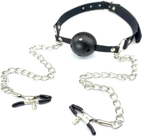 SM-Knebel mit Kette Mundknebel mit Nippelklemmen Verstellbarer Ballknebel Bondage Flirting Game Fetisch Sex Erotik Sexspielzeug Extreme Mundöffnung Knebel