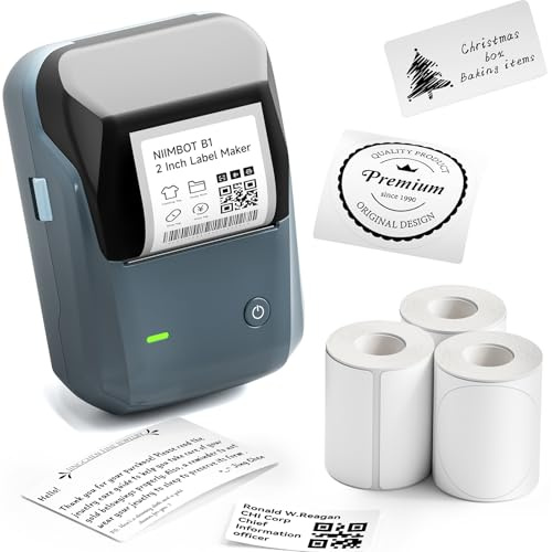 NIIMBOT B1 2-Inch Label Maker, Portable Thermal Printer for Small Business | Bluetooth Connection, Waterproof Labels, Personalised Stickers, Prints Barcodes, Logos, QR. Ideal For Retail/Office/Kitchen.