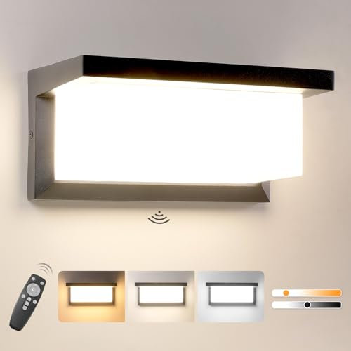 BOYIR 18W Außenwandleuchte mit Bewegungsmelder, IP65, 3000K-6500K LED Wandleuchte Außen Wandlampe Dimmbar Aluminium mit Fernbedienung, Aussenlampe Wand Außenleuchte für Garten Terrasse, Anthrazit