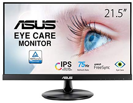 ASUS VP229HE Eye Care Monitor – 21.5 Inch, FHD (Full HD 1920 x 1080), IPS, Frameless, 75Hz, Adaptive-Sync/FreeSync , HDMI, Eye Care, Low Blue Light, Flicker Free, Wall Mountable (Renewed)