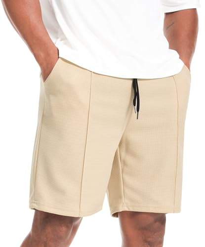 Curluriy Homme Short Gaufre Décontracté Bermuda Pantalon Court avec Poches | Casual,Été,Taille Élastique,Léger,Classique,Regular Fit
