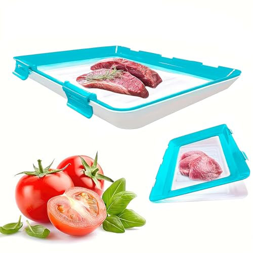 1-6pcs 12x8.6'' Stretch Fresh Storage Trays, Silicone Food Storage Trays, Reusable Food Tray with Buckle, Fresh Tray Storage for Food Preservation (blue*1)