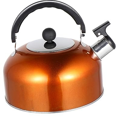 LIGIGWASH Tetera Silbante De Acero Inoxidable 1.8 Litros Fondo Plano Grosor Reforzado Para Inducción y Gas Tetera De Agua Hirviendo Color Naranja Uso Doméstico Portátil