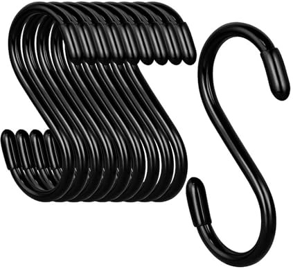 12 Stück 7,6 cm robuste Vinyl-beschichtete S-Haken zum Aufhängen – rutschfeste, schwarze Metallhaken für Schrank, Küche, Bad und Garten – ideal für Pflanzen, Töpfe, Pfannen, Handtücher, Jeans und mehr