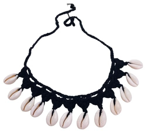 Miro Boho Chic handvävt chokerhalsband i virkning med naturliga snäckor, bomullshalsband bohemisk stil för sommar, en storlek, Talla Única, Bomull Bomull Naturliga snäckskal Naturfiber, Konsol