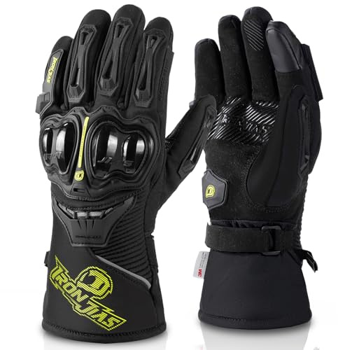 IRON JIA'S Guanti moto invernali uomo certificati CE 3M protezione calda impermeabile touchscreen ciclismo sci alpinismo touchscreen-Verde-L