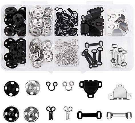 LUTER 100 Pièces Crochets De Jupe, Boutons-Pression à Coudre, Loquets à Crochet Et à Œil, 50 Paires De Fixations à Coudre Pour Jupe, Soutien-Gorge, Pantalon, Vêtements (Noir, Argent)