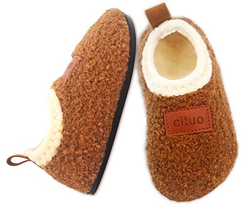Dream Bridge Kids Sherpa Fleece Slippers with Anti-Slip Sole for Boys Girls Brown-New,5 UK Child