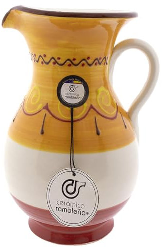CERÁMICA RAMBLEÑA | Brocca per Acqua | Brocca per Latte | Caraffa in Argilla Terracotta | Caraffa per Succo | Brocca d'acqua Modello 04 | Decorazione 100% Fatta a Mano | 1.5 Litri