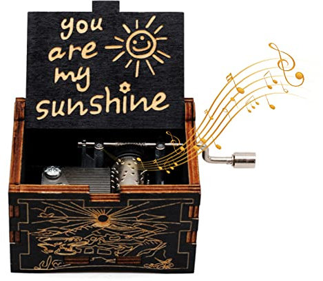 SacJkt Wooden Music Box - Hand Crank 'You Are My Sunshine' Theme. 18 Note Mechanism Antique Carved Musical Box, Personalised Gift For Birthday, Valentines Day, Christmas