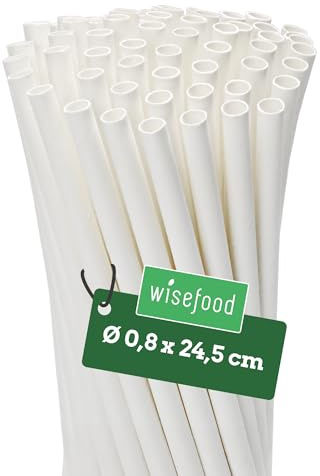 wisefood Pajitas de papel, 2000 unidades (20 x 100 unidades), color blanco, diámetro de 8 mm x 24,5 cm, sin PLA/PE, biodegradables, de papel estable