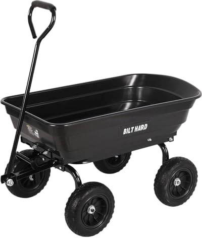 BILT HARD 4 Cu.Ft. 10 No-Flat Tires Poly Yard Dump Cart with 180° Rotating Handle, 600 lbs Capacity Heavy Duty Garden Carts and Wagons