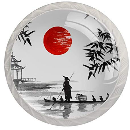 Lot de 4 boutons pour tiroirs de commode, armoire de cuisine, porte de placard, meubles décoratifs japonais traditionnels, peinture solaire