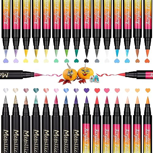 Shirylzee Acrylstifte Marker Set - 30 Farben Wasserfest für Steine, Leinwand, Holz, Glas, Keramik - Inklusive 8 Metallic Marker