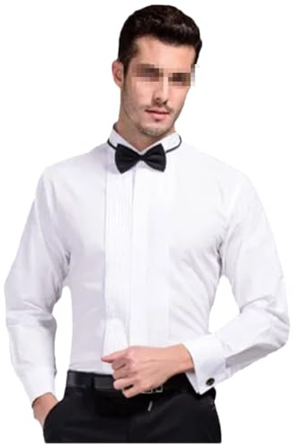 Alloaone Chemise de smoking pour homme, coupe ajustée, chemise de mariage, chemise d'affaires à revers français, blanc, XL