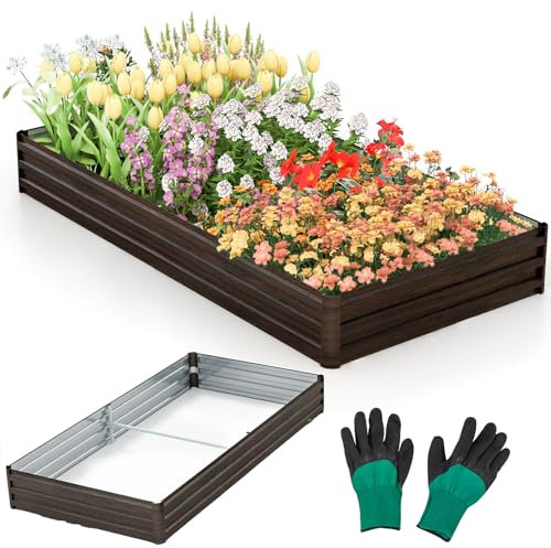 HOMASIS Jardinière surélevée en métal avec sol ouvert - Jardinière pour légumes, fruits, fleurs, potagers, parterres de fleurs, parterres de fleurs, parterre d'herbes - Grand parterre de fleurs - 240