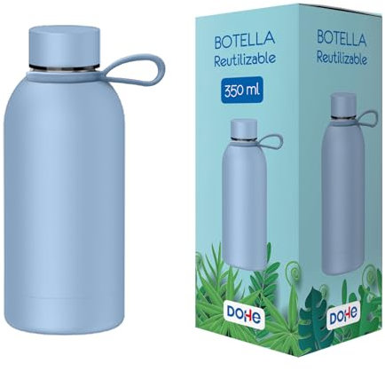 Dohe - Borraccia termica in acciaio inox 350 ml - Mantiene 24 ore freddo e 12 ore. Calore, senza BPA, tappo ermetico antigoccia e manico - Blu
