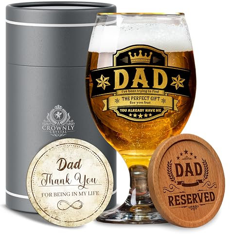 CROWNLY CRYSTAL® Dad Birthday Gifts Pint Glasses Personalised Gifts for Men Daddy Beer Glasses Gifts from Daughter Son Happy Birthday