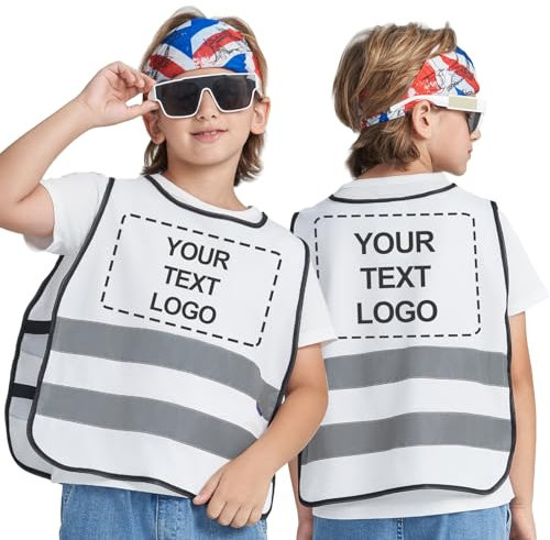 AYKRM Warnweste Bedrucken - Kinder Sicherheitsweste mit Reflektoren - Universalgröße für Kinder von 6-9Y - Weiß