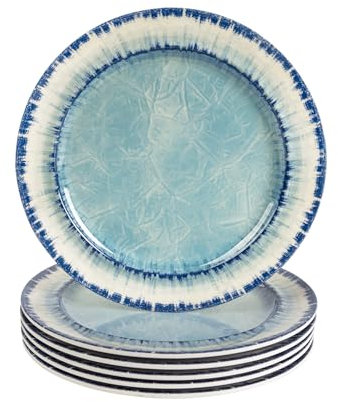 AELS Melamine Dessert Plates Set of 6, 8.5 inch Small Dinner Plates for Indoor and Outdoor Use, Dishwasher Safe, Lightweight Unbreakable, BPA Free, Light Blue