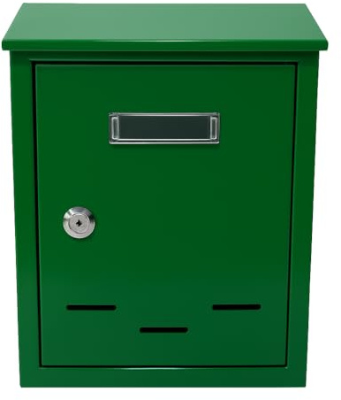 Cassetta postale delle lettere per posta rettangolare in metallo verniciato per esterno con serratura e chiave (Verde)