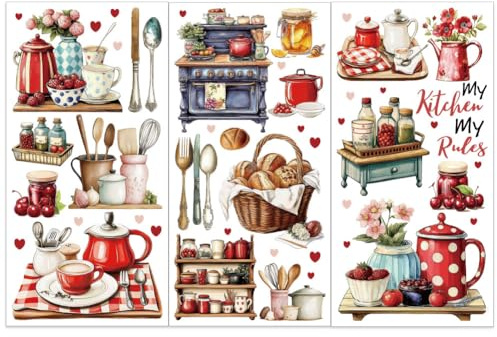 OLYCRAFT Juego de 3 adhesivos de cocina para muebles y manualidades, 15 x 30 cm, calcomanías para muebles de madera, decoración del hogar