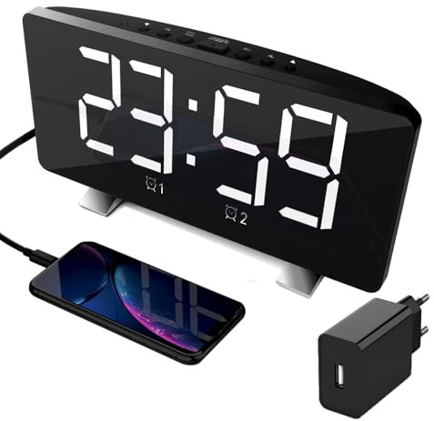 Lancoon Radiosveglia Ampio Display Digitale Sveglia da Comodino con Luminosità Radio Volume Regolabile Adattatore per porta di Ricarica USB Incluso