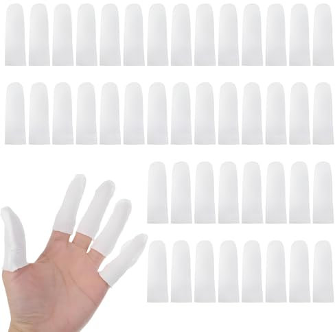 200 Pcs Cotton Finger Cots, Cloth Finger Condom for Injury Sleeves with Elastic Rings Toe Sleeves Fingertips Protective Cover, White Fingers Protectors, Comfortable and Breathable, Absorb Sweat