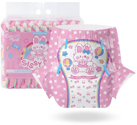 CutiePlusU Pañales para adultos 10 unidades, slips desechables para incontinencia con tirantes para mujeres y hombres, máxima absorción durante la noche - Sissy Baby（M 71-96CM)