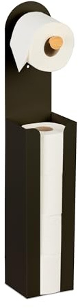 Relaxdays Porte-Papier Toilette, réserve de 4 Rouleaux, Fer et Bambou, H x L x P : env. 66 x 12 x 11 cm, Noir et Nature