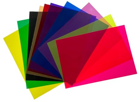 A4 Färgade cellofanark 10 färger, primary colored filmark, 29,7 x 24,5 x 7,1 tum, flyttbara kompakta ljusskyddsfilter, värmeisoleringsfilmer för glas och