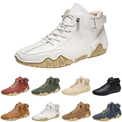 Chaussures pieds nus, bottines ergonomiques à lacets, chaussures pieds nus en cuir imperméable, bottines orthopédiques, unisexes, bottes de neige, bottes élégantes, confortables à lacets, Blanc., 42