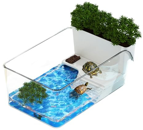 Pecera Pequeña para Tortugas | Caja de Hábitat para Reptiles,Espacio Decorativo para Básico, Alimentación y Toma de Sol para Educadores y Mascotas como Cangrejos y Tortugas