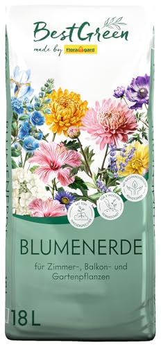 BestGreen Blumenerde 18 L – torfreduzierte Universal- & Pflanzerde mit lockerer Struktur & guter Wasserspeicherung – ideal für Zimmer-, Balkon- & Kübelpflanzen für kräftiges Wachstum