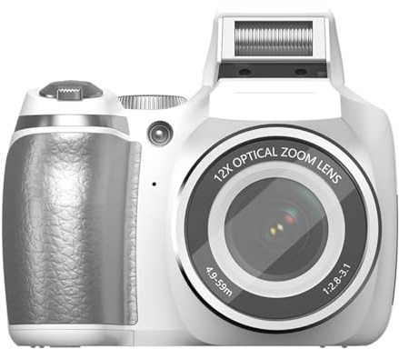 Caméra numérique, 60MP Vlogging Camera 12x Optical Zoom 6X Zoom numérique avec caméras d'enregistrement vidéo 4K pour la Photographie Tavel Vlog (White)
